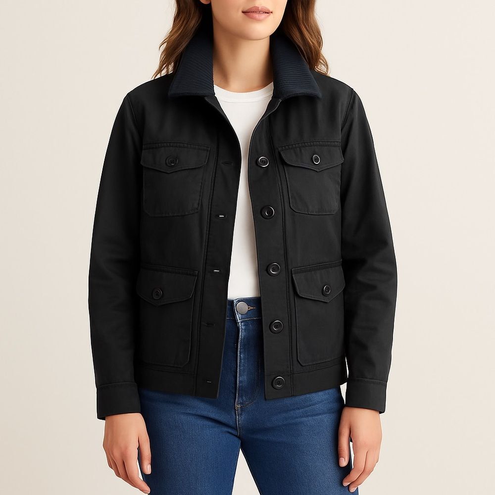 J. Crew Washed & Aged Utility Jacket Black Cotton Field Coat Women’s Size Small